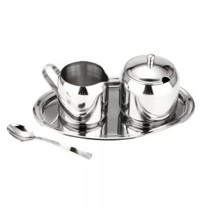 150ml, Stainless Steel Sugar Bowl and Creamer Set with Tray and Spoon
