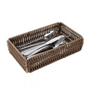 Foldable GN 1/4 Polypropylene Rattan Basket, 26.5x16.2x6.5cm, Grey (C05 Series)