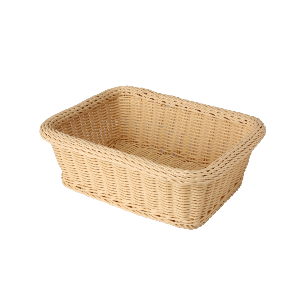 Heavy Duty Polypropylene Rattan Basket, Rectangular, 37.5x28x13cm, Beige (C06 Series)