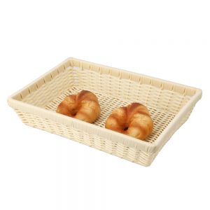 Heavy Duty Polypropylene Rattan Basket, Rectangular, 41x28x8.5cm, Beige (C05 Series)