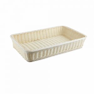 Heavy Duty Polypropylene Rattan Basket, Rectangular, 52.5x32.5x9(H)cm, with Stainless Steel Wire, Beige (C06 Series)