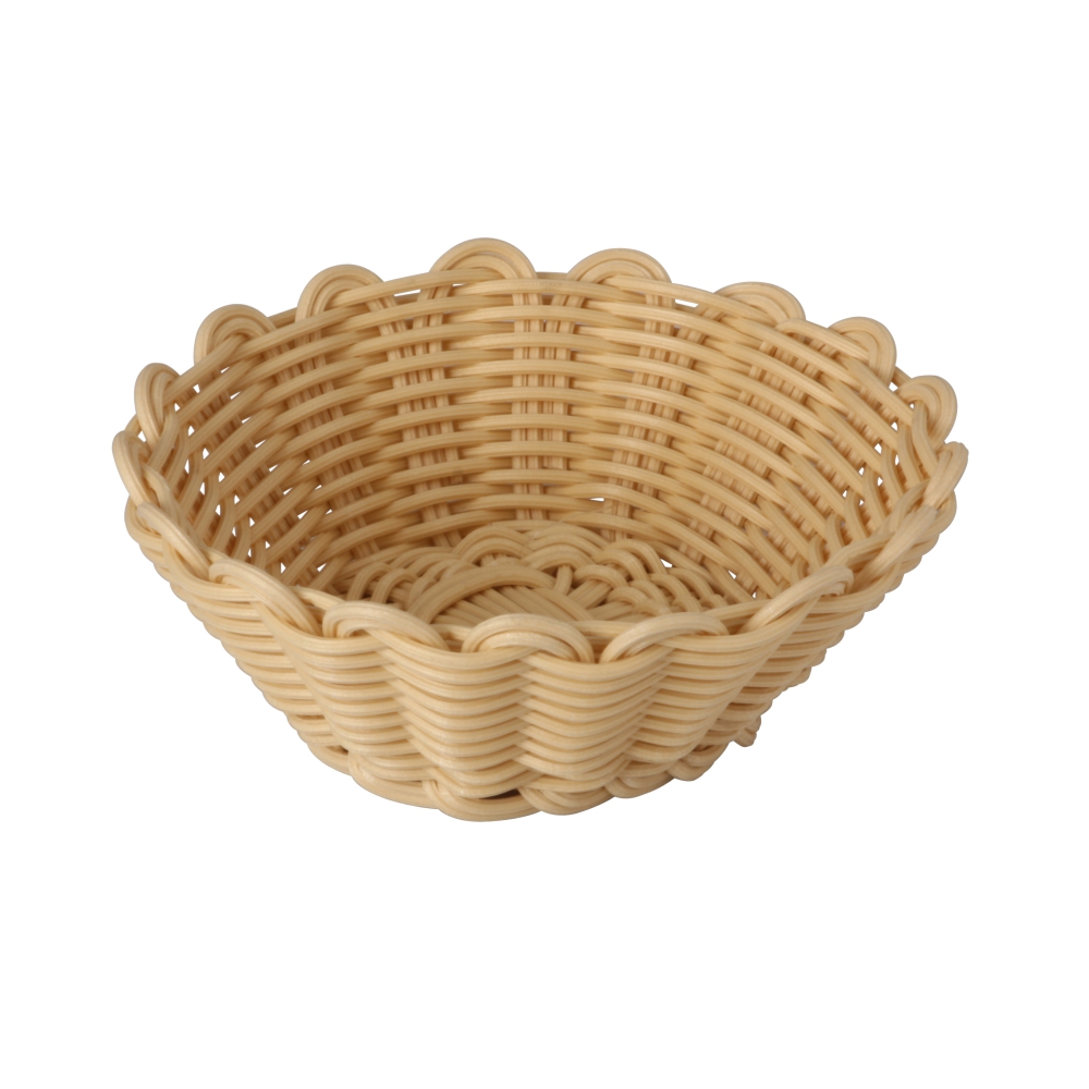 Heavy Duty Polypropylene Rattan Basket, Round, dia.18x6.5(H)cm, Beige (C06 Series)