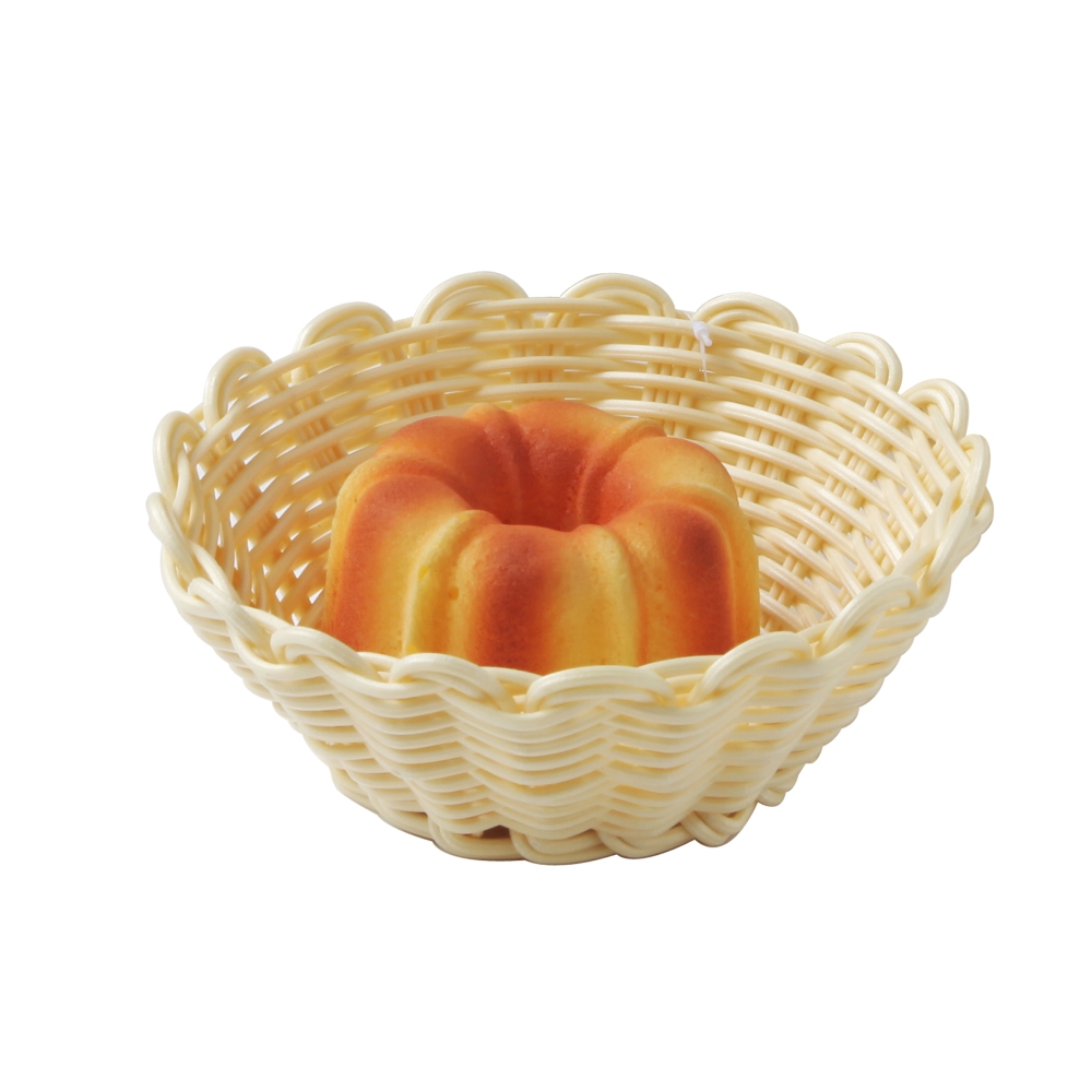 Heavy Duty Polypropylene Rattan Basket, Round, dia.18x6.5(H)cm, Beige (C06 Series)