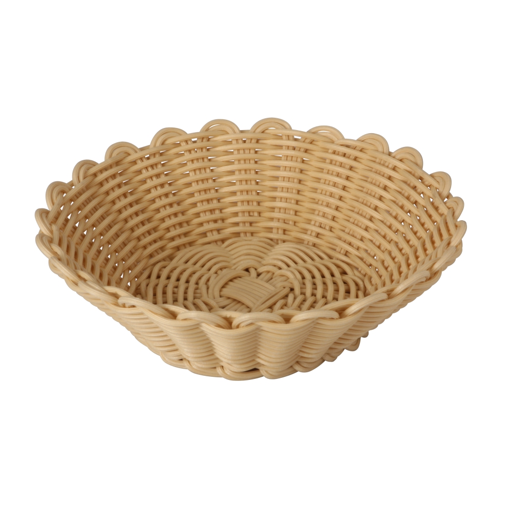 Heavy Duty Polypropylene Rattan Basket, Round, dia.23x6.5(H)cm, Beige (C06 Series)