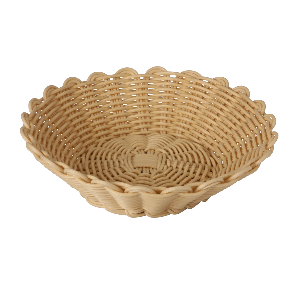 Heavy Duty Polypropylene Rattan Basket, Round, dia.25x6.5(H)cm, Beige (C06 Series)