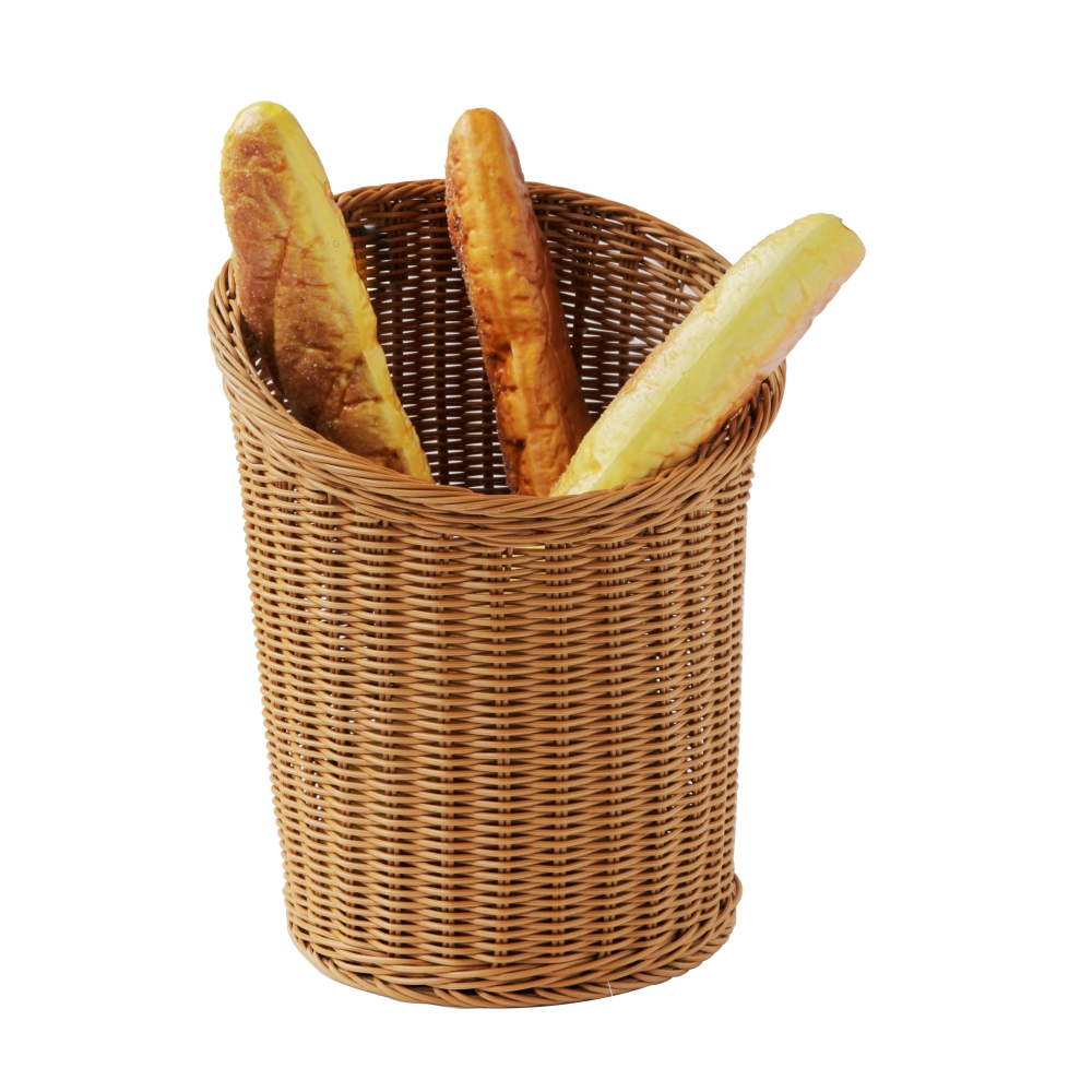 Heavy Duty Polypropylene Rattan Basket, Slanting Shape, dia.32(Top)xdia.26cm(Bottom)x28(H1)/42(H2)cm, Beige (C06 Series)