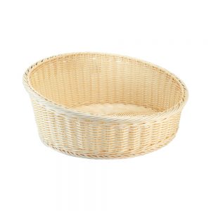 Heavy Duty Polypropylene Rattan Basket, Slanting Shape, dia.47x10(H1)/21(H2)cm, Beige (C06 Series)