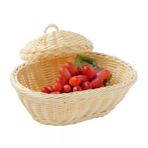 Heavy Duty Polypropylene Rattan Basket with Cover, Oval, 28x19.5x9cm, Beige (C06 Series)