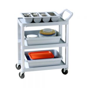 Polypropylene Service Trolley with Aluminium Alloy Uprights, 3 Shelves with Front Frame, 75x38x95(H)cm, Grey-87210G-1-Full