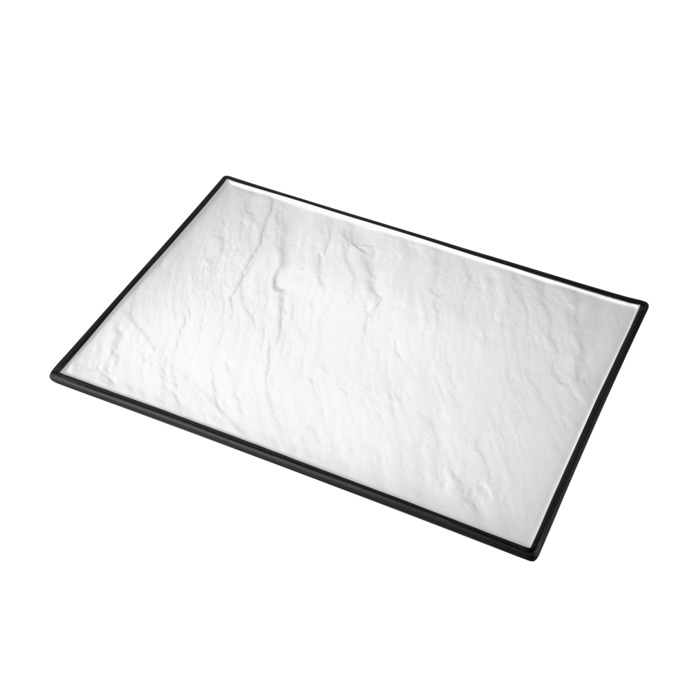 Porcelain Rectangular Platter, 35cm/14inch (White with Black Trim)