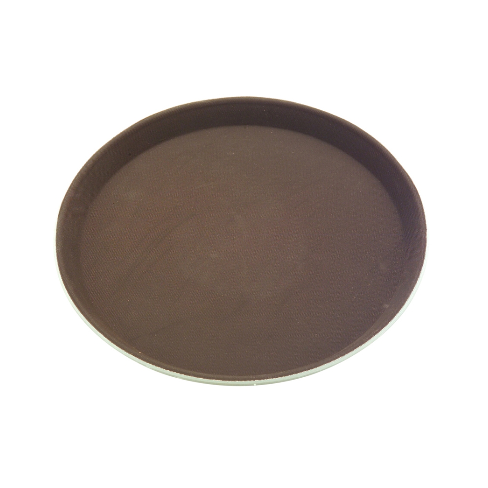Rubber Surface and Fibreglass Bottom Non-Slip Tray 27.5cm/11inch, Round (Brown)