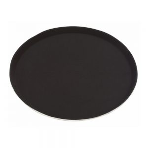 Rubber Surface and Polypropylene Bottom Non-Slip Tray 35.5cm/14inch, Round (Black)