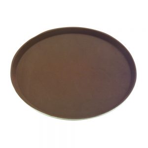 Rubber Surface and Polypropylene Bottom Non-Slip Tray 35.5cm/14inch, Round (Brown)