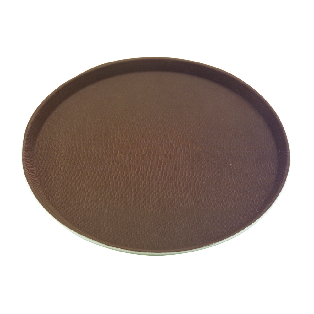 Rubber Surface and Polypropylene Bottom Non-Slip Tray 35.5cm/14inch, Round (Brown)