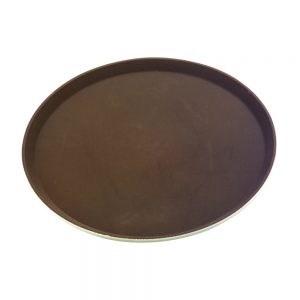 Rubber Surface and Polypropylene Bottom Non-Slip Tray 40.5cm/16inch, Round (Brown)
