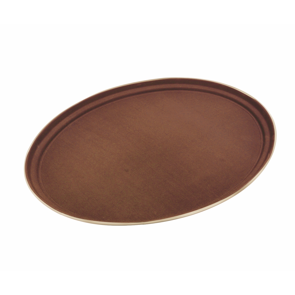 Rubber Surface and Polypropylene Bottom Non-Slip Tray 56cmx67.5cm/22inchx27inch, Oval (Brown)