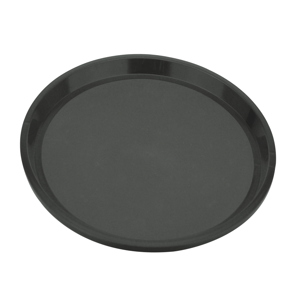 Rubber Surface and Polypropylene Bottom Non-Slip Tray With Base Lugs 35.5cm/14inch, Round (Black)