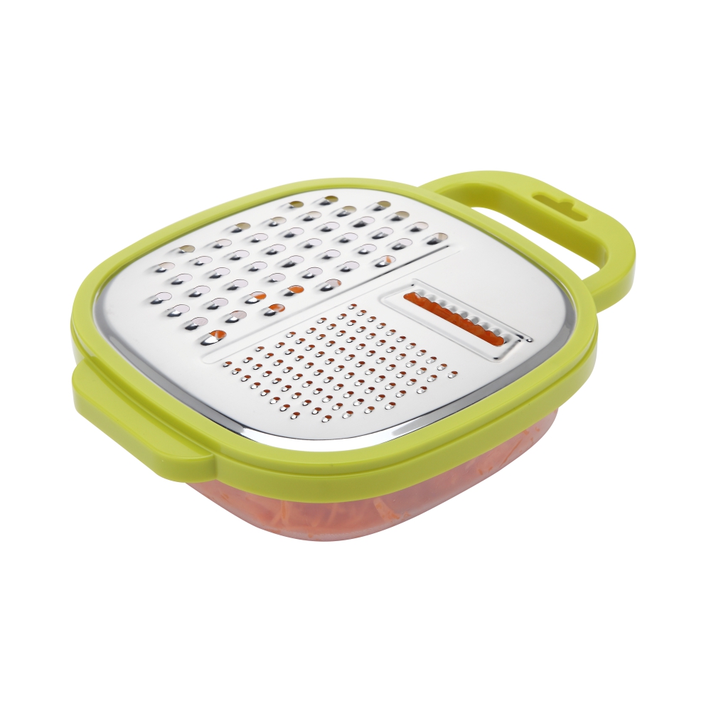Stainless Steel 3-Way Grater with Storage Container and Lid, Round
