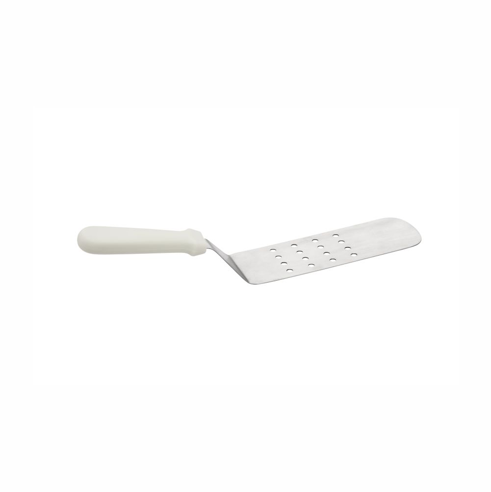 Stainless Steel Flexible Perforated Turner 20 x 8cm Blade with White Plastic Handle (MPH series)