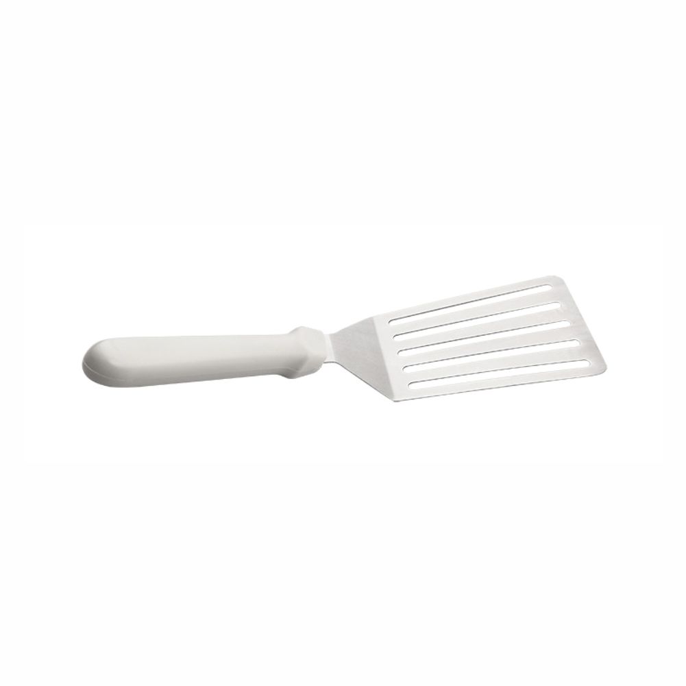 Stainless Steel Flexible Slotted Turner 10 x 8cm Blade with White Plastic Handle (MPH series)
