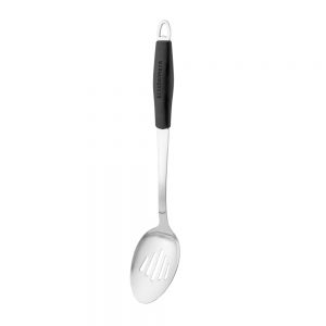 Stainless Steel Slotted Spoon with Black Silicone Handle