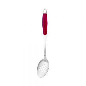 Stainless Steel Slotted Spoon with Red Silicone Handle