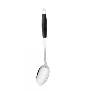 Stainless Steel Solid Spoon with Black Silicone Handle