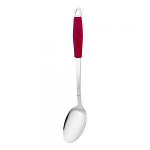 Stainless Steel Solid Spoon with Red Silicone Handle